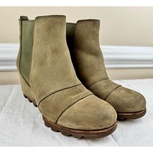 Sorel Lea Wedge Olive Green Waterproof Leather Ankle Boots NL2334-231 Womens 8